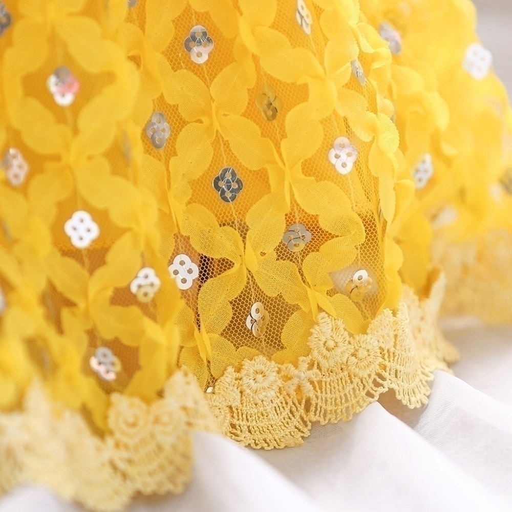 Curtsy&Bows Lined Crinoline w/ Faux Sequines Yellow Laced Dress, Size 18m,NWT - Picture 5 of 5